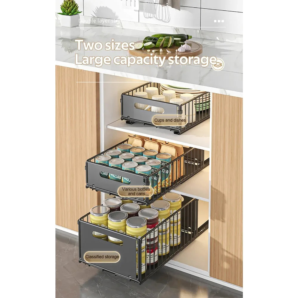 Kitchen Storage Rack Pull Out Cabinet Organizer Slide Drawer Storage Tray Seasoning Bottle Spice Storage Rack Kitchen Organizer