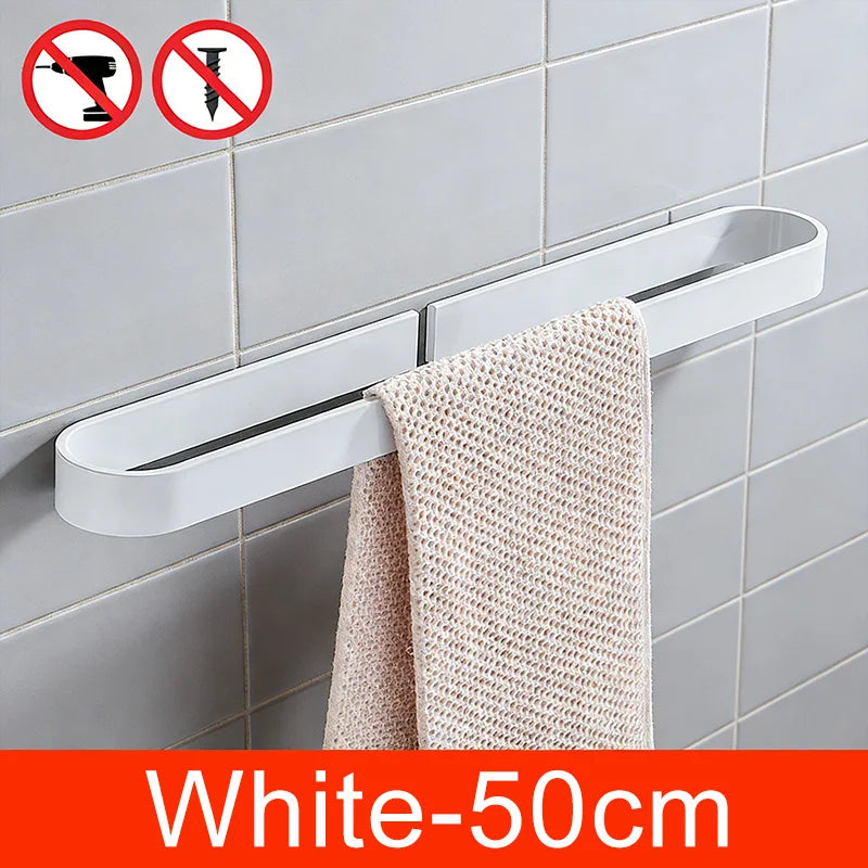 Self-adhesive Black Bath Towel Holder Bathroom Towel Rack No Punch Towel Rail Rack Towel Holder Bath Storage Shelf ML65B