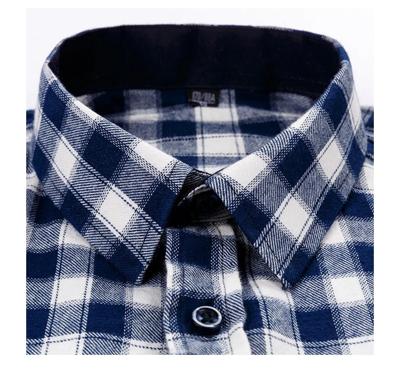 Classic Retro Plaid Flannel Shirt Long Sleeve 100% Cotton Fashion Casual Soft Spring Autumn Winter Standard Pocket Men's Shirt