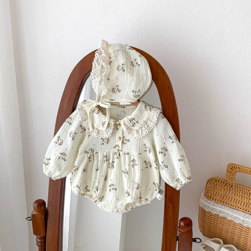 Spring Baby Clothing Newborn Girls Romper+Hat Floral Infant Overalls 0-24Months Baby Outfits