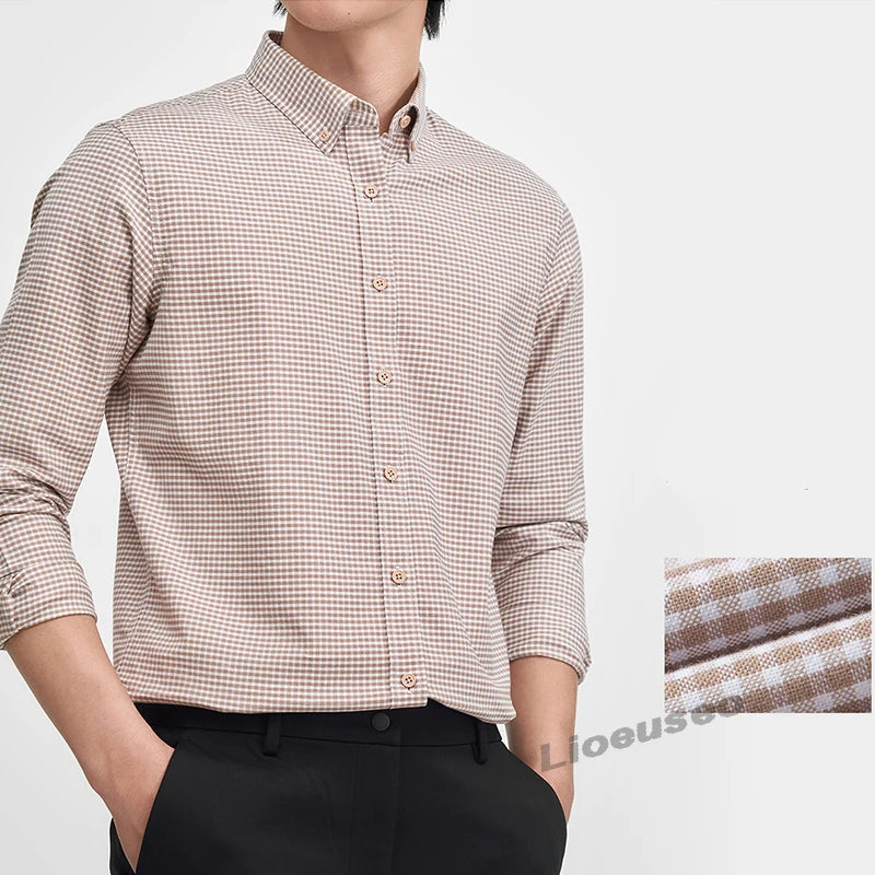 New 100% Pure Cotton Striped Shirt For Men's Long Sleeve Casual Regular Fit Soft Comfortable Business Social Shirts Men Clothing