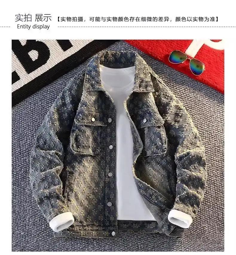 Sequin Denim Jacket Men's Luxury Streetwear Shiny Cowboy Coats Loose Casual Single-breasted Long Sleeve Spring Autumn Jacket