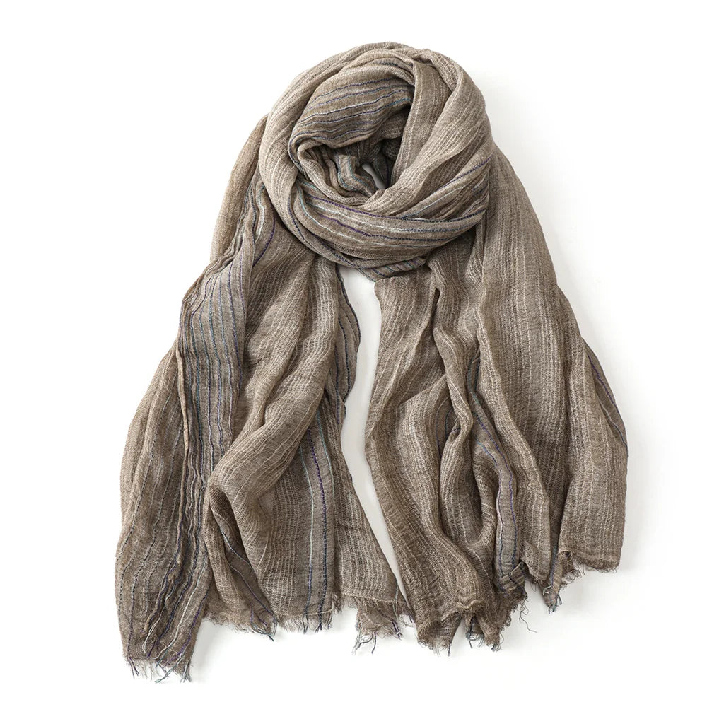 Cotton Linen Striped Men Scarves Autumn Winter Warm Neckerchief Pashmina Male Accessories Short Tassel Bufanda Shawl