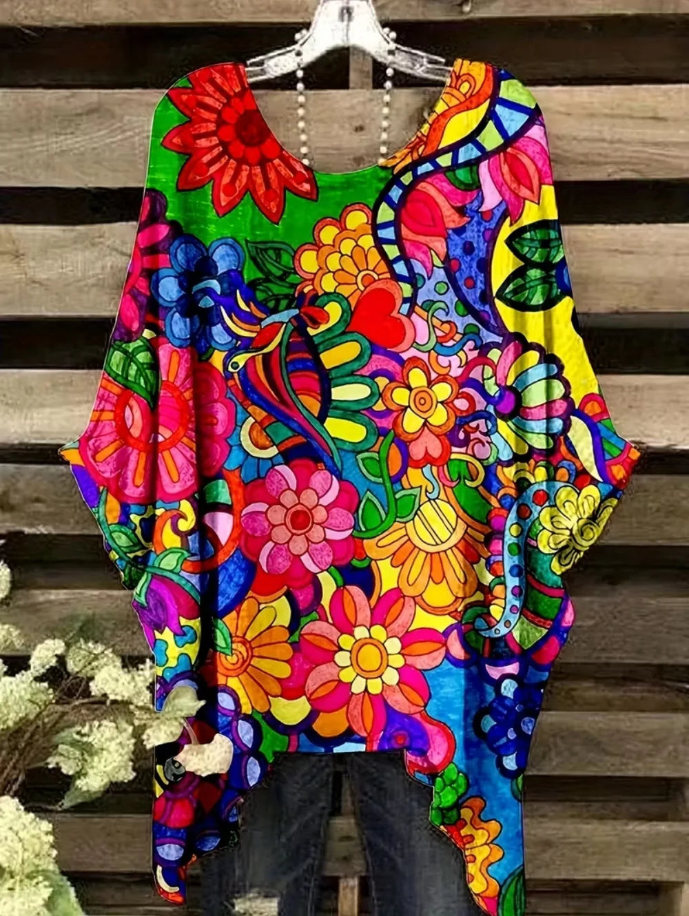 Bohemian Chic Women's T-Shirt Vintage Floral Graphic O-Neck Pullover Short Sleeve Tees Oversized Irregular Hemline Y2k Clothes