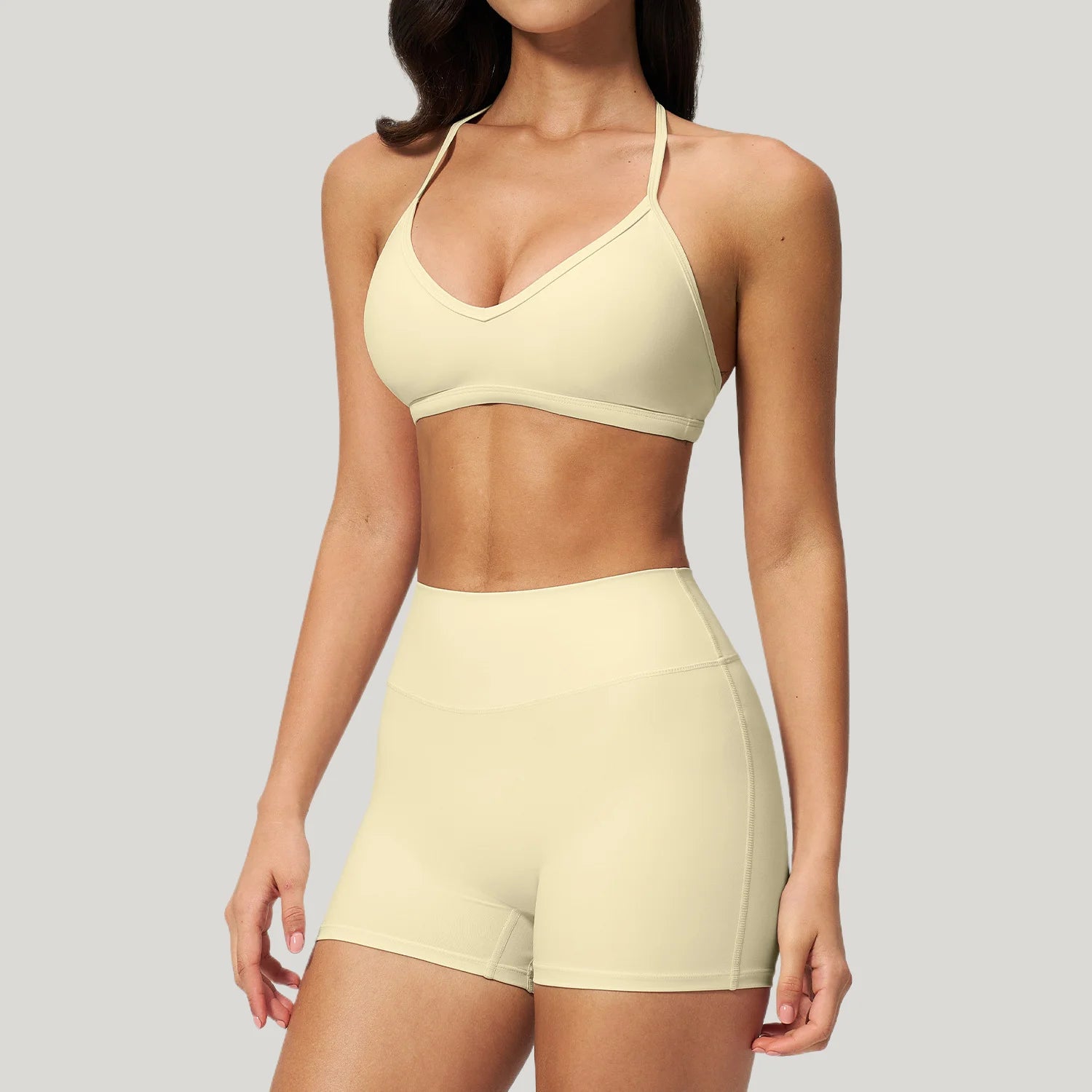 2 Pieces Yoga Set Women Tracksuit Backless Halter Tops High Waist Shorts Gym Suits Fitness Sportswear Workout Sets Athletic Wear