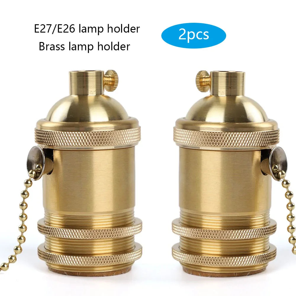 Vintage Antique Brass Lamp Holder with Pull Chain Switch, E27/E26 Socket for Ceiling Pendant/Floor/Table Lamps, Retro Metal Ring