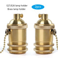 Vintage Antique Brass Lamp Holder with Pull Chain Switch, E27/E26 Socket for Ceiling Pendant/Floor/Table Lamps, Retro Metal Ring