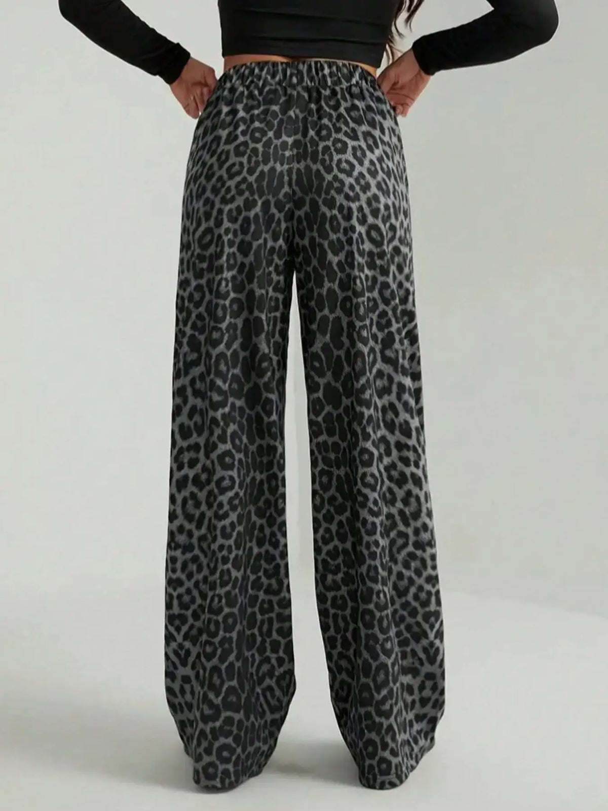 2026 New Leopard Print Pants Women Elasticity High Waist Loose Wide Leg Pants Women Fashion High Street Straight Casual Pants