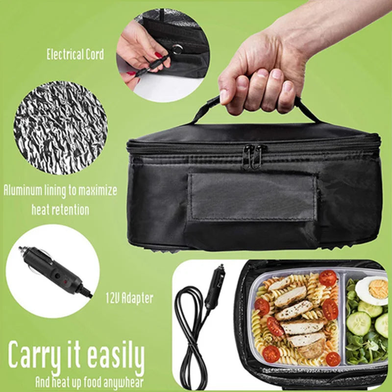12V Car Heated Picnic Food Lunch Box Warmer Portable Mini Oven Insulated Efficient Heating Constant Temperature Auto-Control