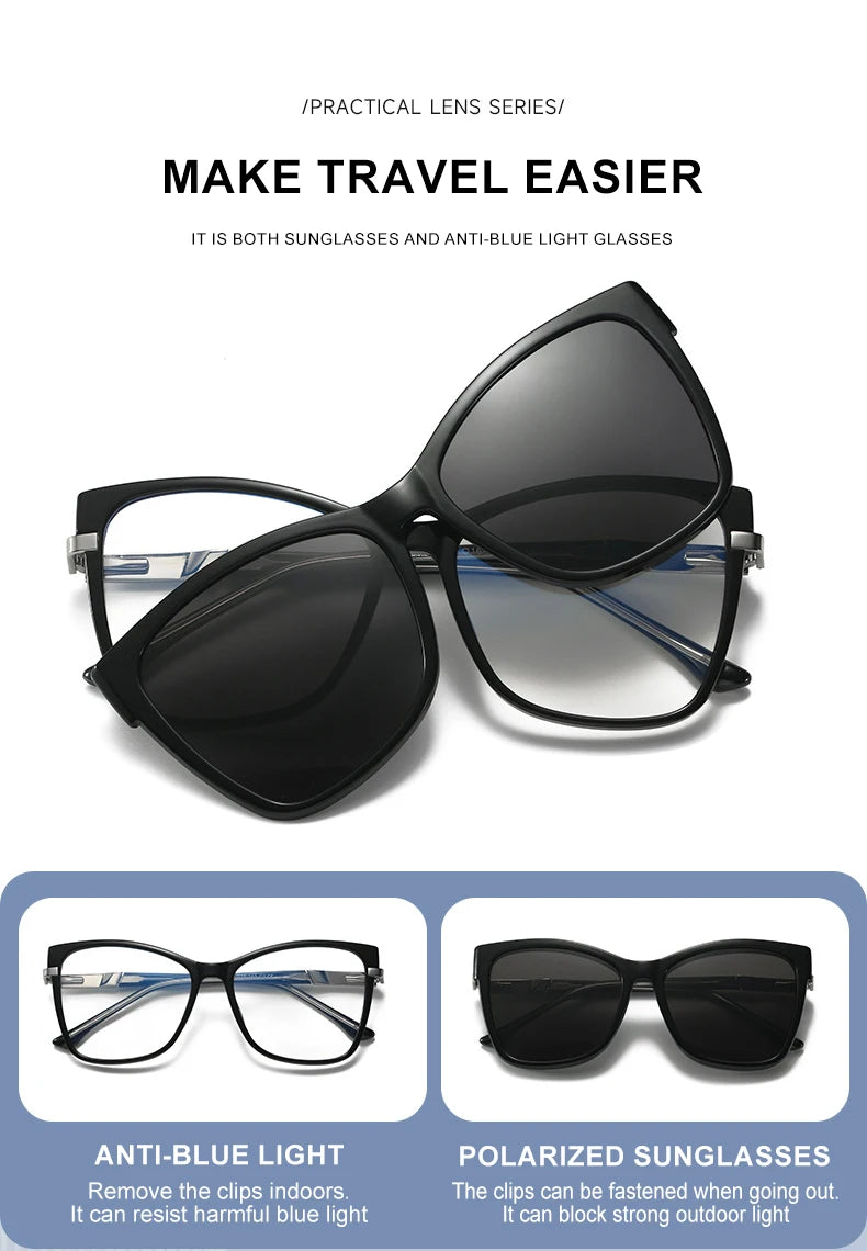VICKY Fashion New Design TR90 Polarized Magnetic Clip-on Sunglasses Men and Women Polarized Sunglasses Optical Myopia Glasses