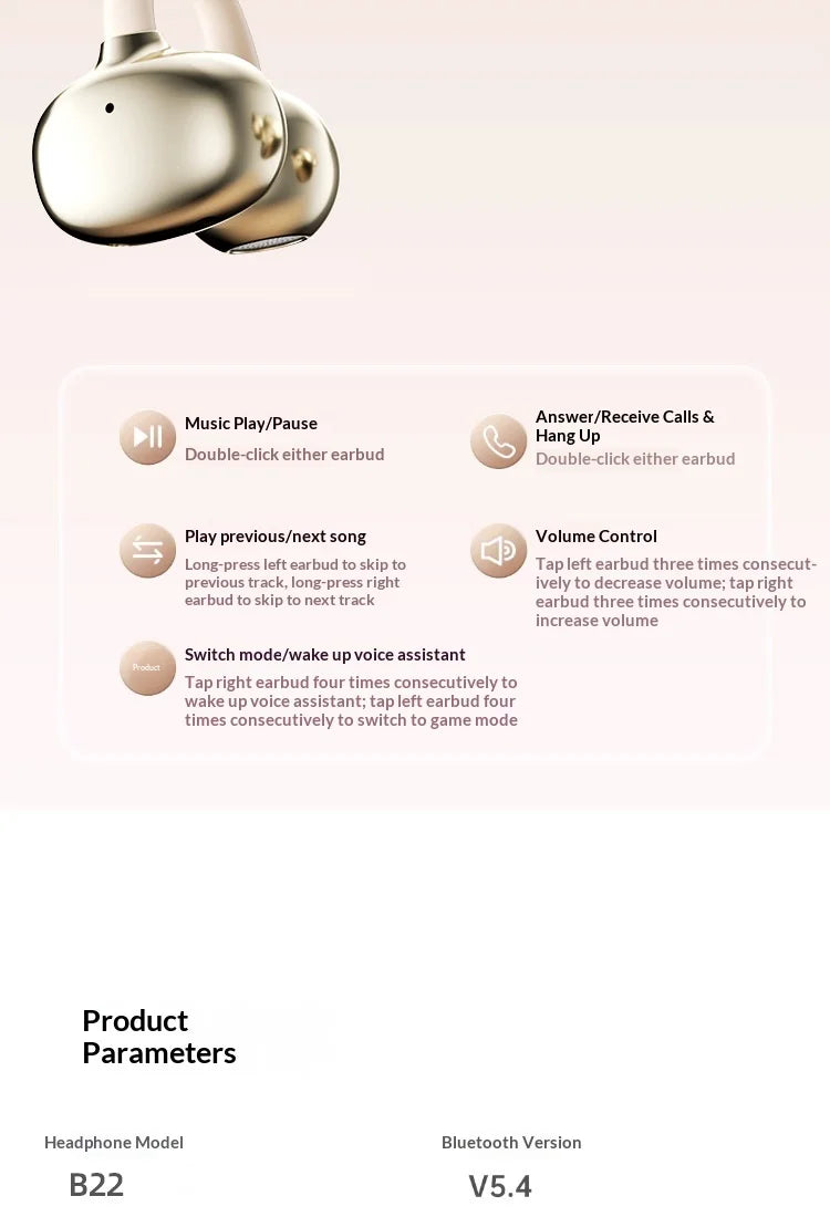 Portable Clip-on Earphones Wireless Bluetooth 5.3 Earbuds Hi-Fi Sound Super Long Battery Life Digital Display Noise Reduction