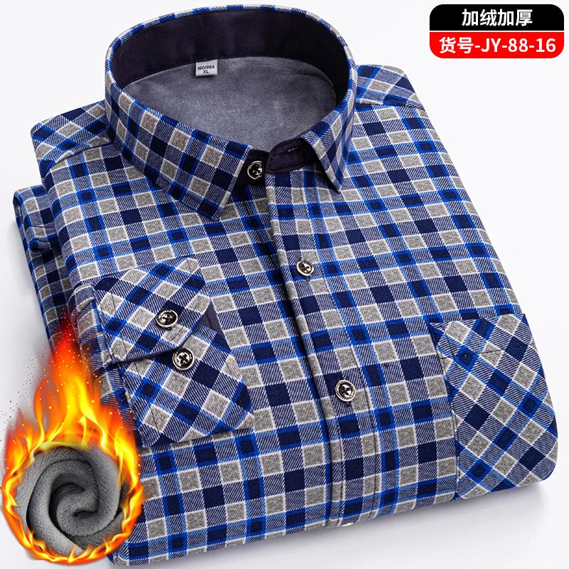 New men's double-sided fleece warm long-sleeved shirt, thickened for winter, cold-resistant, street trend business casual