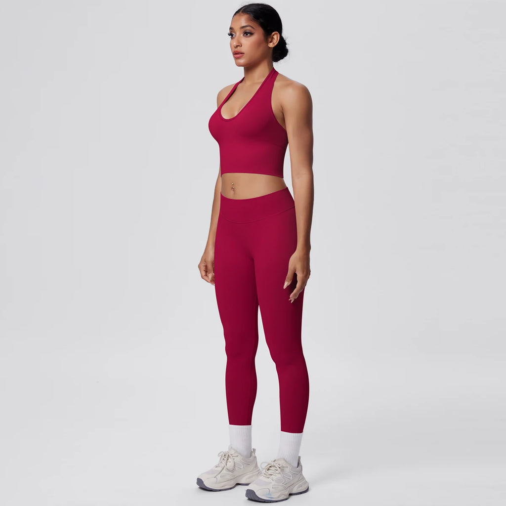 Rooftrellen 2PCS/set Women Gym Sports Yoga Set Breathable Shockproof Workout Top Backless Bra Push Up Fitness Pants Yoga Set