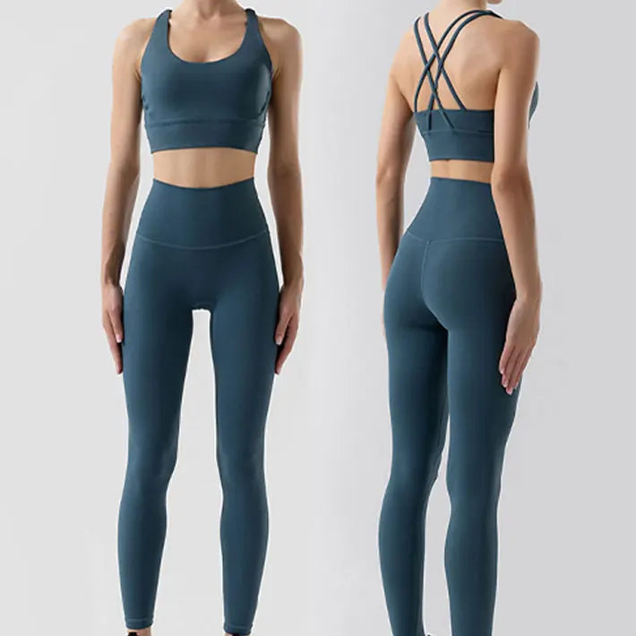 Women's 2 Piece Sports Set - High Waist Booty-Lifting Leggings with Back Pocket & Sports Bra Yoga/Gym/Running Workout Outfit