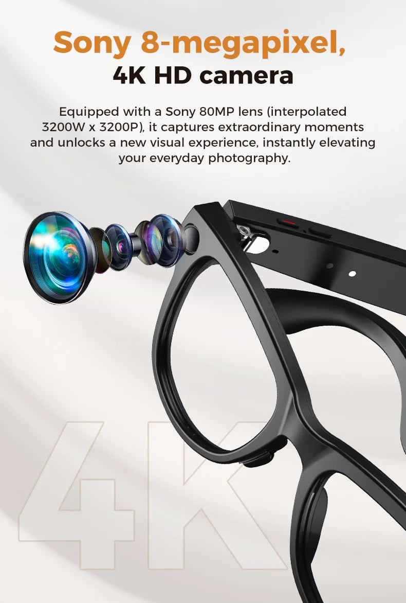 2026 AI Smart Glasses With 8MP Camera AI Voice Contorl Photo Recognition Shooting Video 150+Translation Photochromic Glasses Men