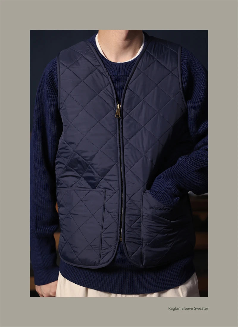 Classic Raglan Sleeve Crewneck Sweater Vintage Style Men's Wool Blend Knitted Pullover Jumper Thick