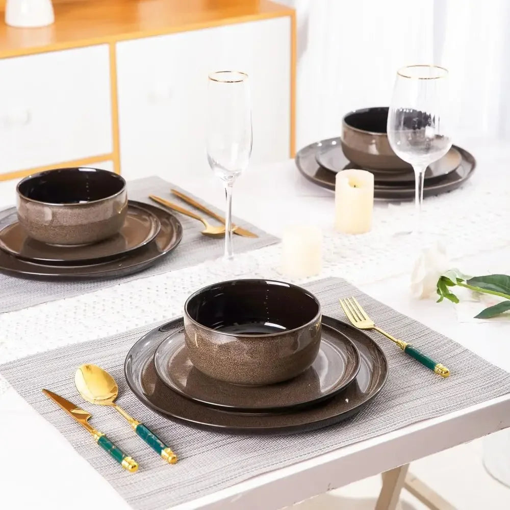 Ceic Dinnerware Sets or 8,Plates and Bowls Sets,Reactive Glaze Dishes Set,Highly Chip and Crack Resistant | Dishwasher & Microwa