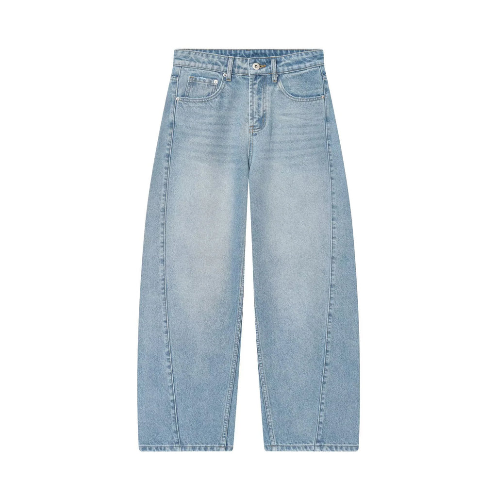 European and American style 2025 winter new women's clothing mid waist balloon version sickle bending knife jeans