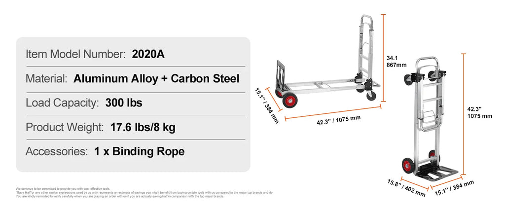 SucceBuy 400 lbs Folding Hand Truck Lightweight Dolly with Wheels Foldable Luggage Utility Cart for Warehouse Transport Moving
