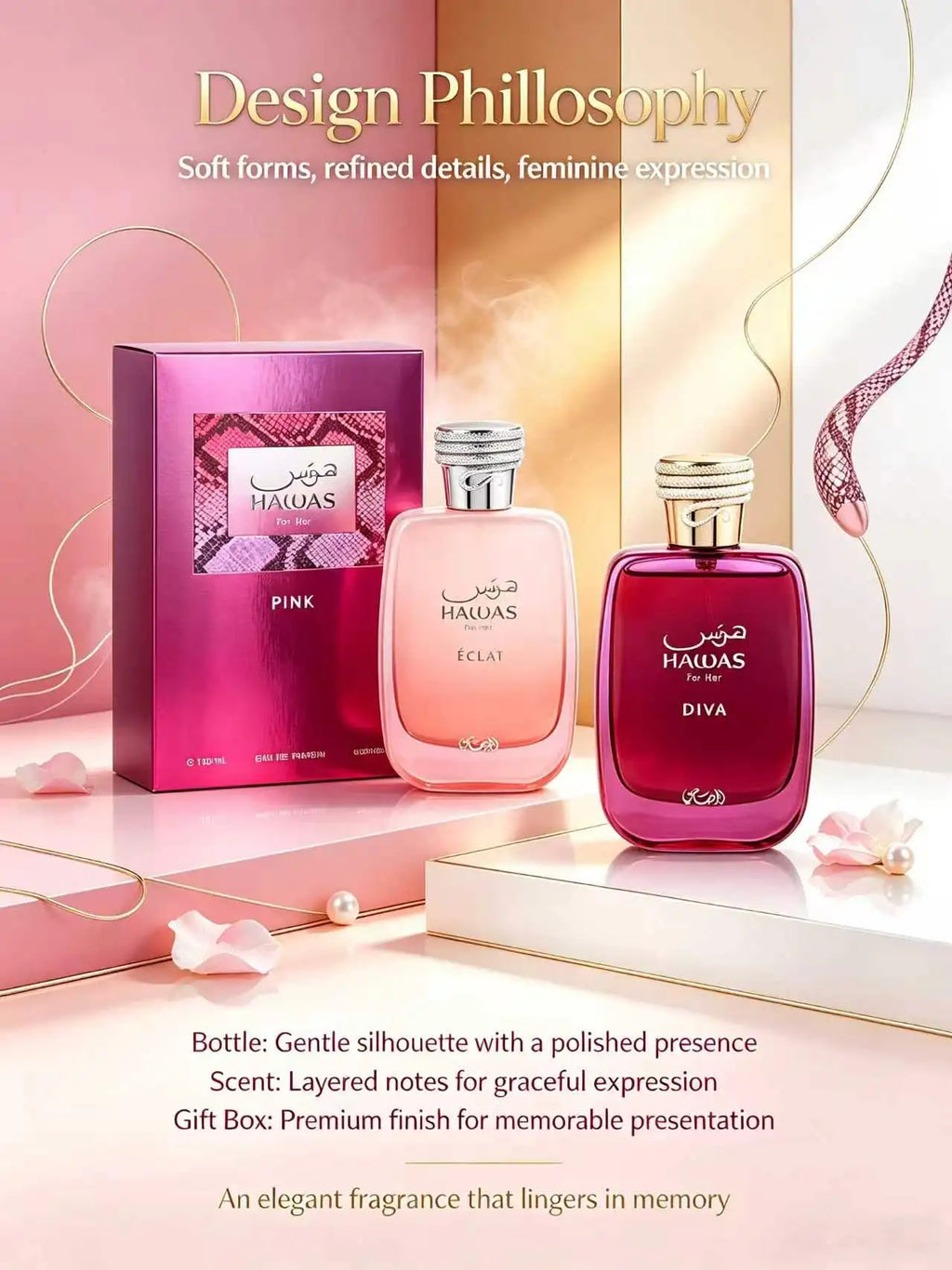 Rasasi Hawas Éclat for Her Eau de Parfum 100ML, Fresh Floral Sensual Scent for Women, Elegant Bottle, Ideal for Gifting