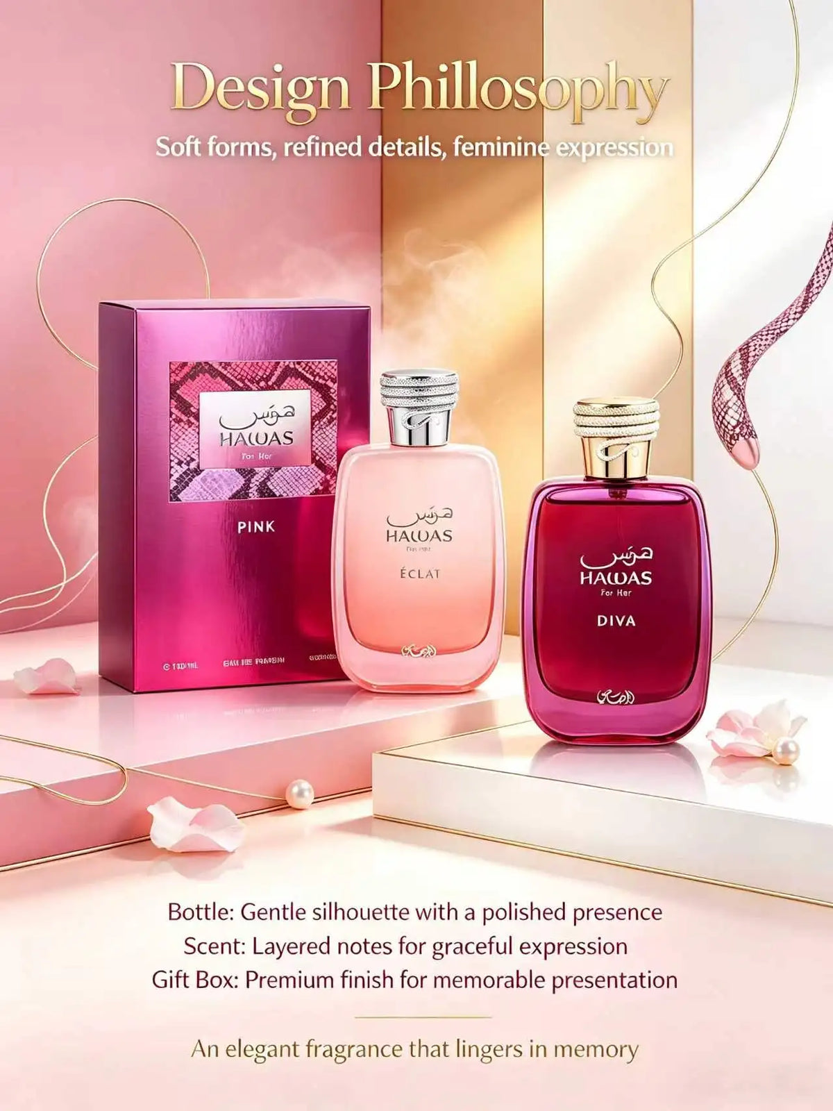 Rasasi Hawas Éclat for Her Eau de Parfum 100ML, Fresh Floral Sensual Scent for Women, Elegant Bottle, Ideal for Gifting