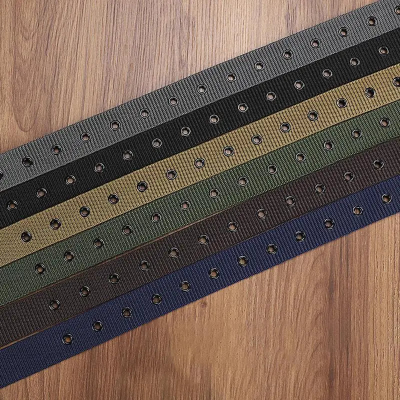 Porous Canvas Pin Buckle Belt Men's Leather Belt Outdoor Sports Women's Trendy Eyelet Belt Jeans Belt Unisex