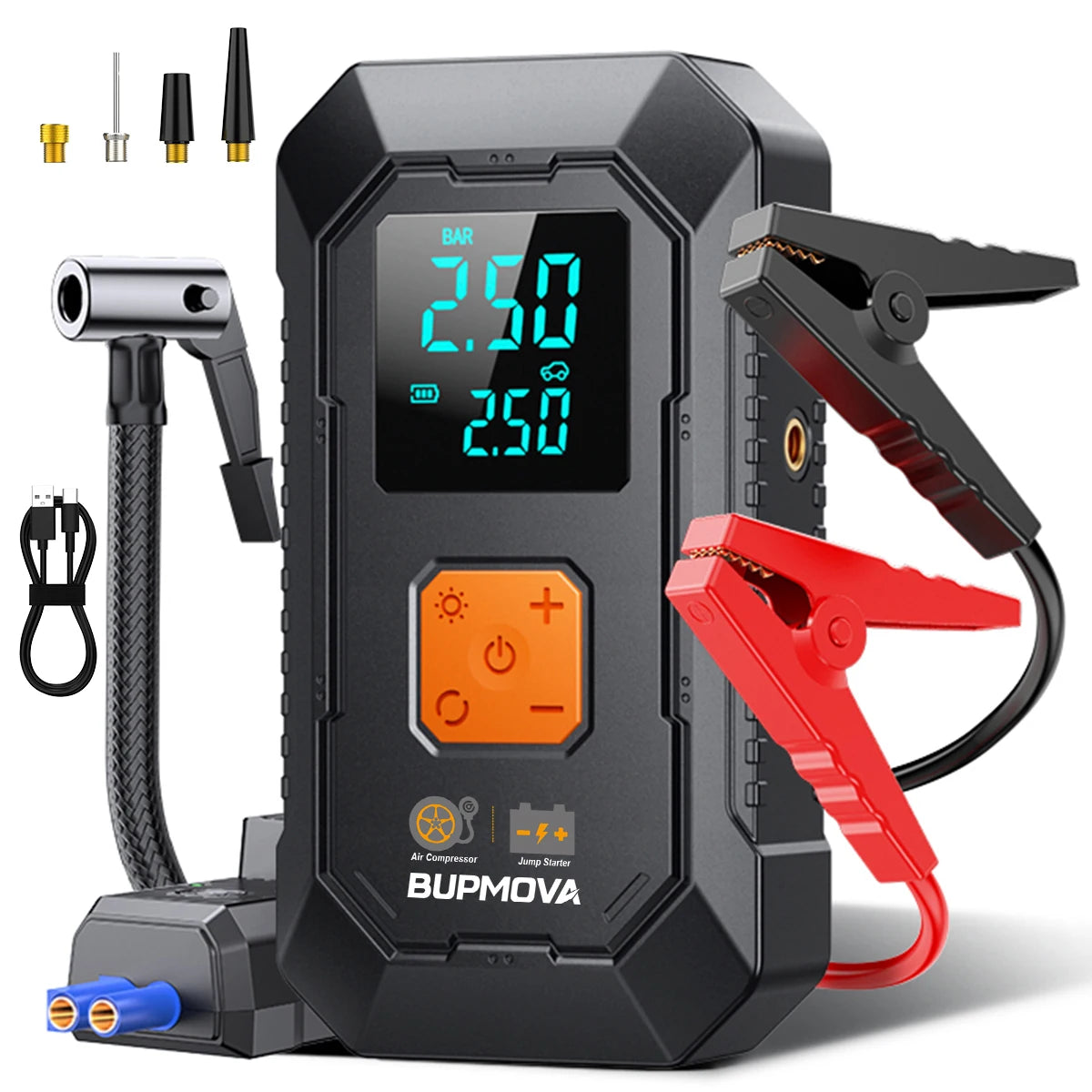 Car Jump Starter With Air Compressor LCD Screen 21800mAh Portable Booster Charger ,6000A Powerful Car Battery Starting Device,Car Battery ChargerFor12V(ALL Gas/10L Diesel) Start The Car Quickly, USB Input/output, LED Emergenc