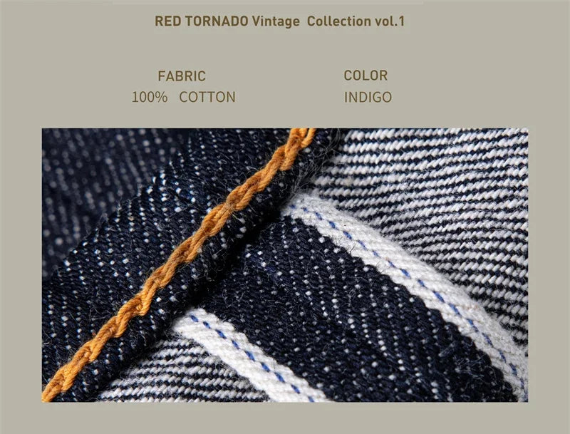 Red Tornado Denim Railroad Pants High Waist Rugged Style Selvage Jeans Back Buckle