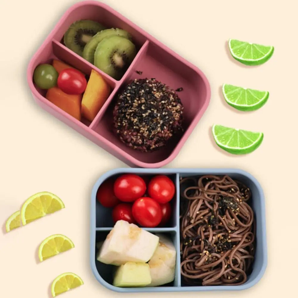 3 Compartments Silicone Lunch Box Rectangular Heat Resistant Food Container Microwavable Lunch Container School