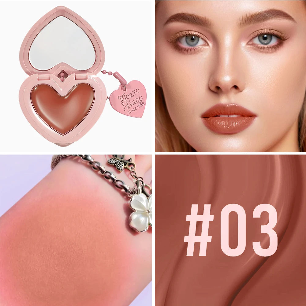 Waterproof Heart Shaped Cream Blush Long Lasting Silky Smooth Mirror Finish Lip Cheek Contour Brighten Tipsy Makeup