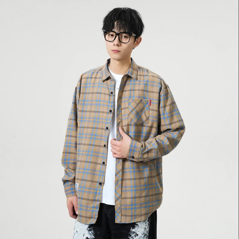 Men Shirt Plaid Flannel Long Sleeve Plus Size Loose Hip Hop Street Mens Casual Shirt Oversized Male Soft Dress Shirt Dropshippig