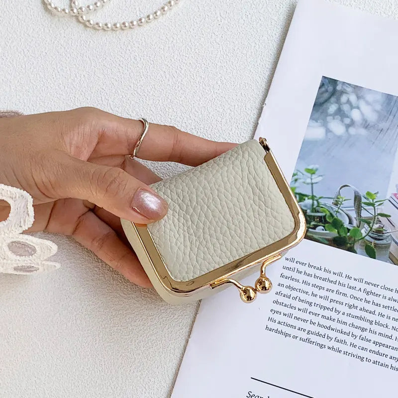 Litchi Grain Mini Bag, 2 Sizes Available, Retro Metal Kiss Lock, Portable Jewelry Pouch for Rings, Earrings & Necklaces Coin Pur
