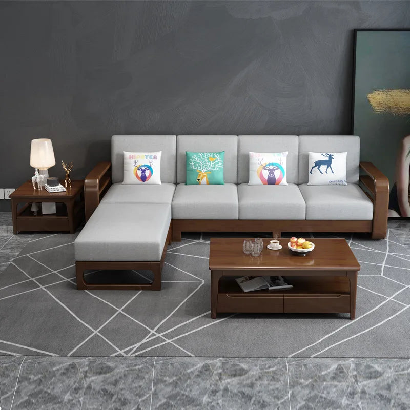 Solid wood sofa combination modern simple Nordic furniture princess living room small apartment wooden cloth armrest storage sof