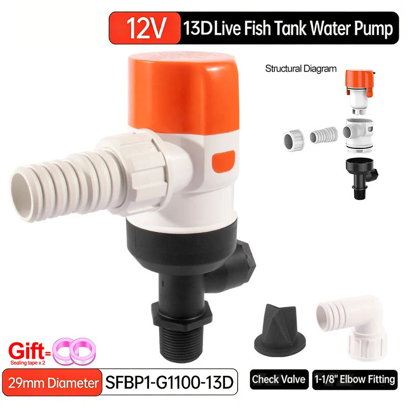 DC12V Yacht Aerator Bait Pump Livewell DC Submersible Pump for Lures, Sea Fishing, Boat Fishing, Etc.Boat Water Pump