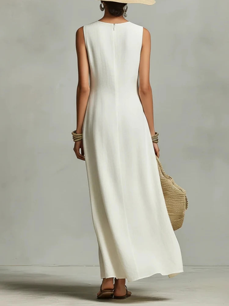 Summer Maxi Dresses For Women Casual O Neck Sleeveless Loose Asymmetrical Hem Long Dress Women Elegant Beach Vacation Sundress