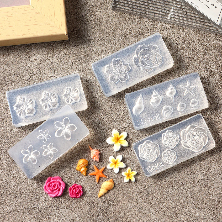 5D Flower Silicone Mold Nail Carving Mould Stencils Acrylic Plumeria Flower Spring Nail Art Decorations Manicure Template Tools