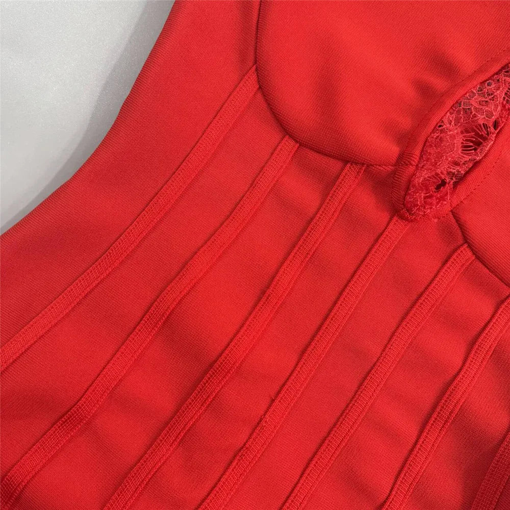 Women Sexy Hollow Out Lace Patchwork Bandage Dress Fashion Flowers Club Party Mini Dresses