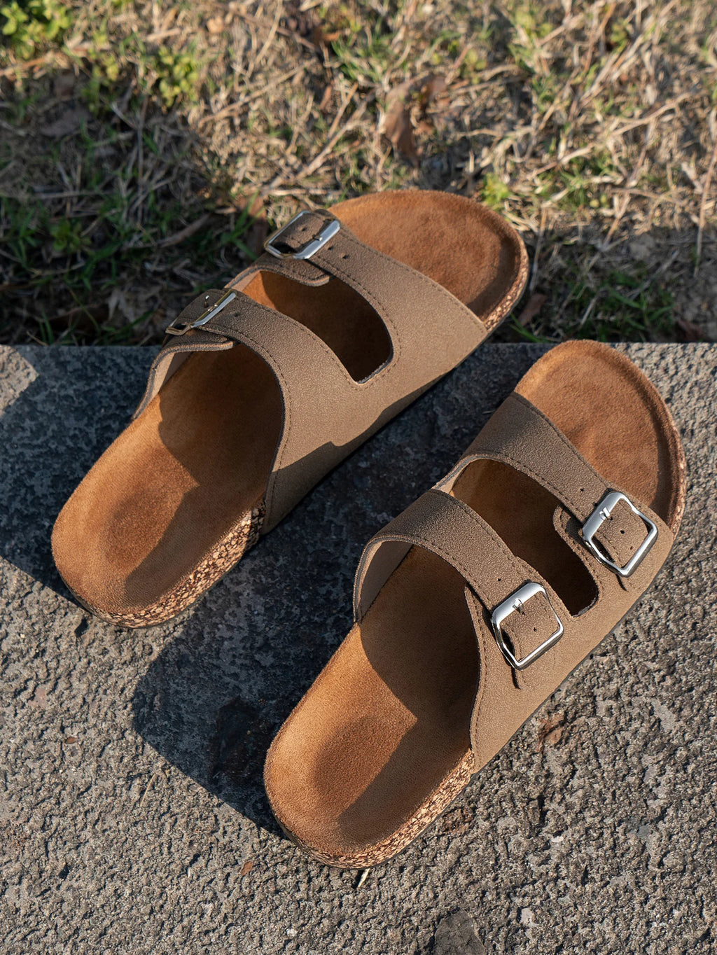 Women's Teen Mules New Spring and Summer Vintage Casual Slip-On Shoes Pu Upper Double Strap Half Slippers with Adjustable Buckle
