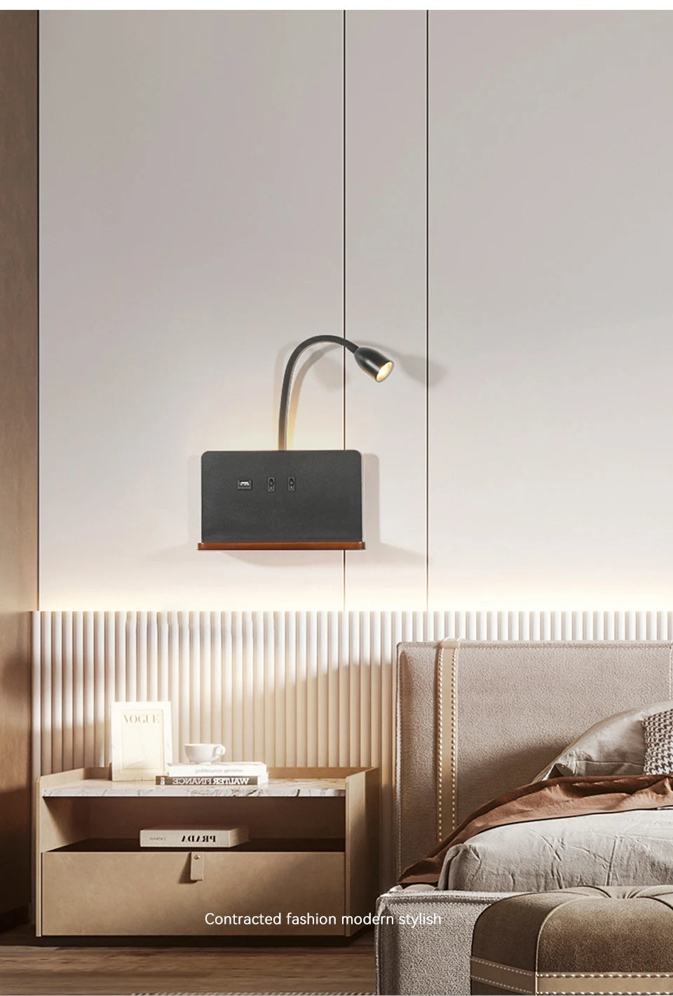 Indoor LED Wall Lamp With USB Interface And Wireless Charging Modern 360° Rotatable Wall Light With Switch Bedside Night Lights