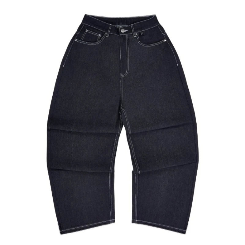 Y2K HipHop Chic Denim Jeans Trendy Disc Embroidered Pattern Retro Straight Leg Pants Casual Simple Streetwear Unisex Baggy Jeans