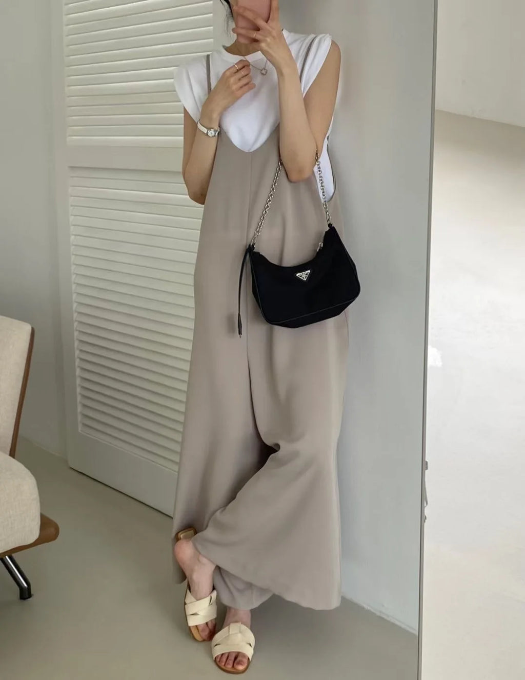 Versatile Loose Fit Slimming Shoulder Strap Pants Casual Pants Jumpsuit 2 Colors Drapey Comfortable Mid-aged Women's Pants