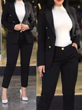 2Pcs Women's Solid Color Suit + Trouser Two-Piece Set Slim Fit Business Fashion Double Breasted Formal Female Clothes Outfit
