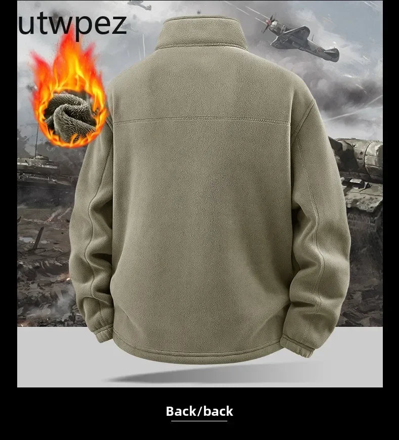 Men Climbing Double Thickened Pocket Jacket Outdoor High Collar Windproof Ski Sweatshirt Coat Man Snow Winter Warm Fleece Jacket