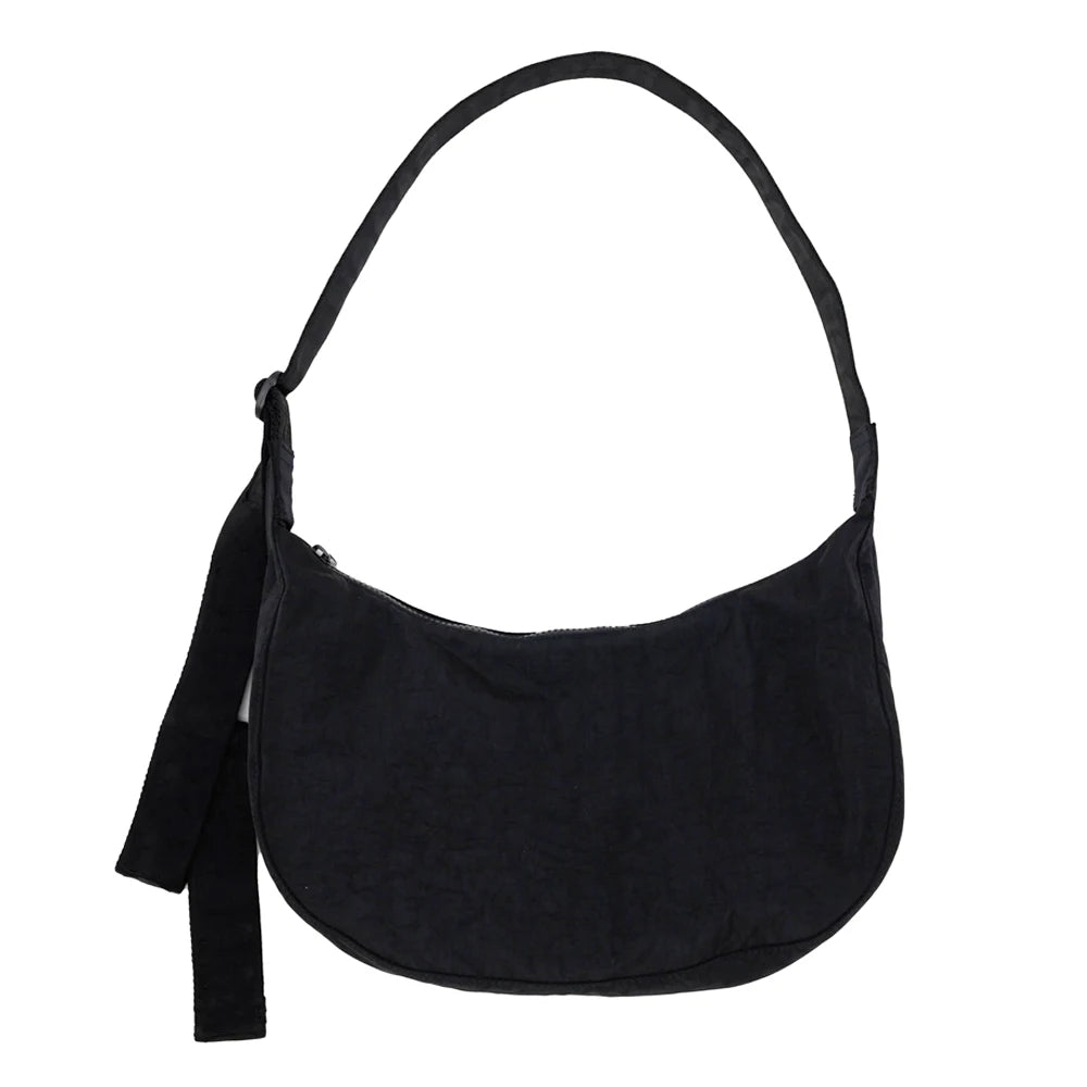 Nylon Medium Crescent Bag for Women Men,Crossbody Bag with Adjustable Strap&Dual Interior Zip Pocket Casual Daily Shoulder Bag