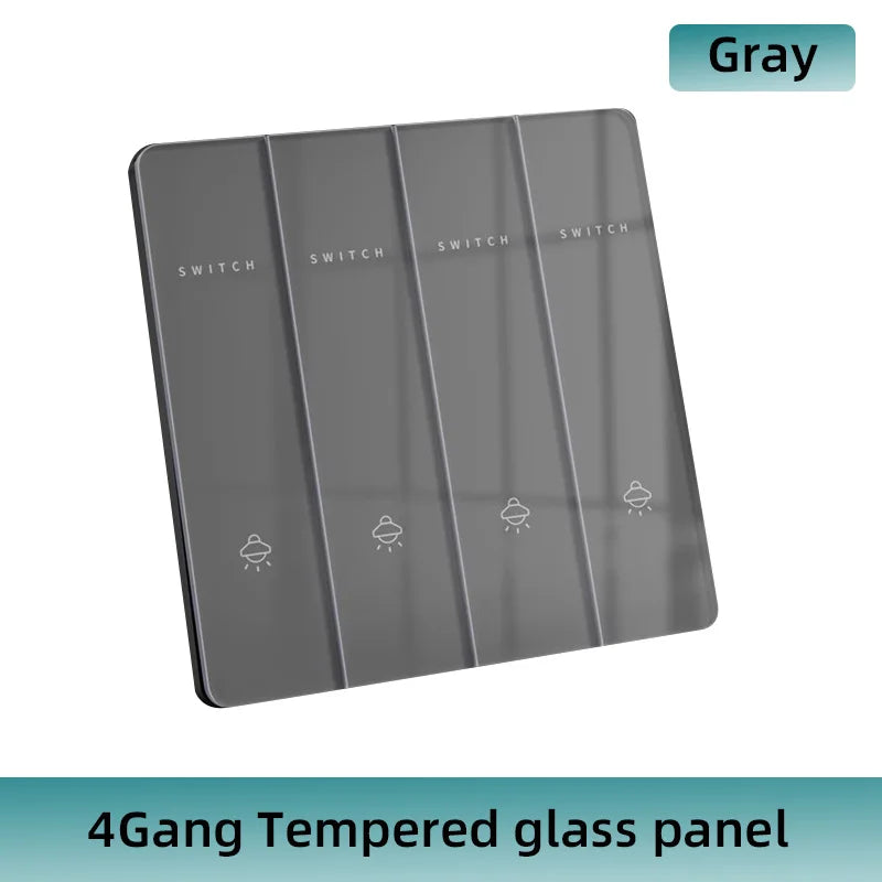 Wall Lamp Switch Panel Tempered Glass International Switch 1/2/3/4 Gang 1/2 Way Steel Rocker Light Switch On/Off Stair Switch
