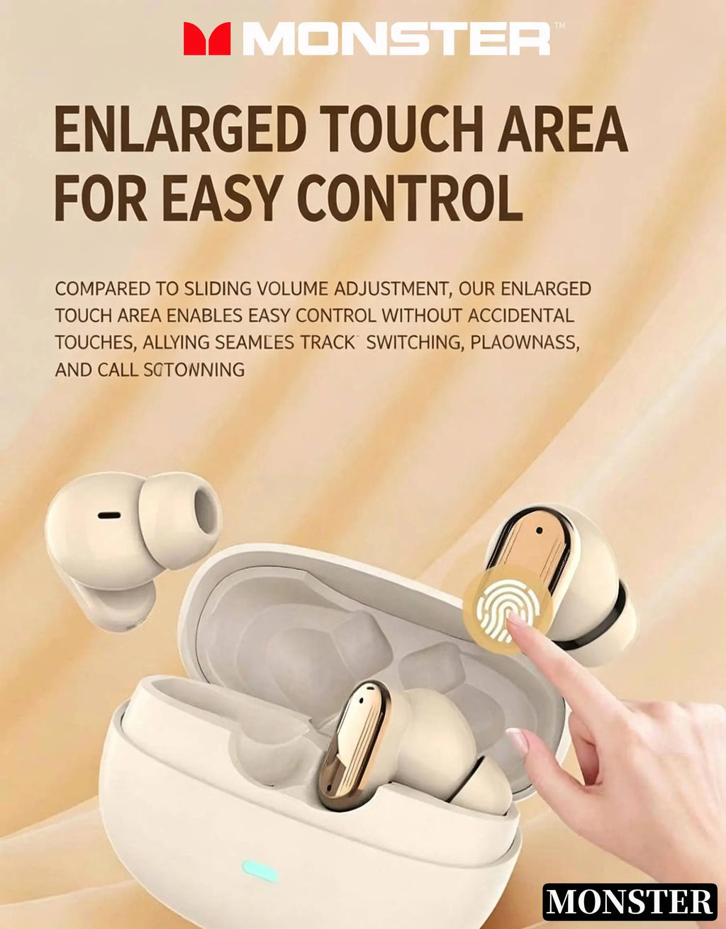 Monster ANC Noise Reduction Earburd Wireless Bluetooth HD Sound Quality Sweatproof  Sport Earphone Long Endurance Gaming Headset