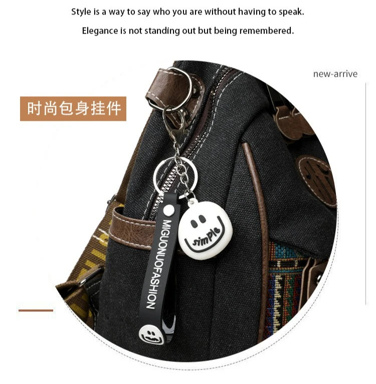 Denim ethnic style embroidered women's double shoulder bag, color-matched large capacity backpack, multi-purpose crossbody bag