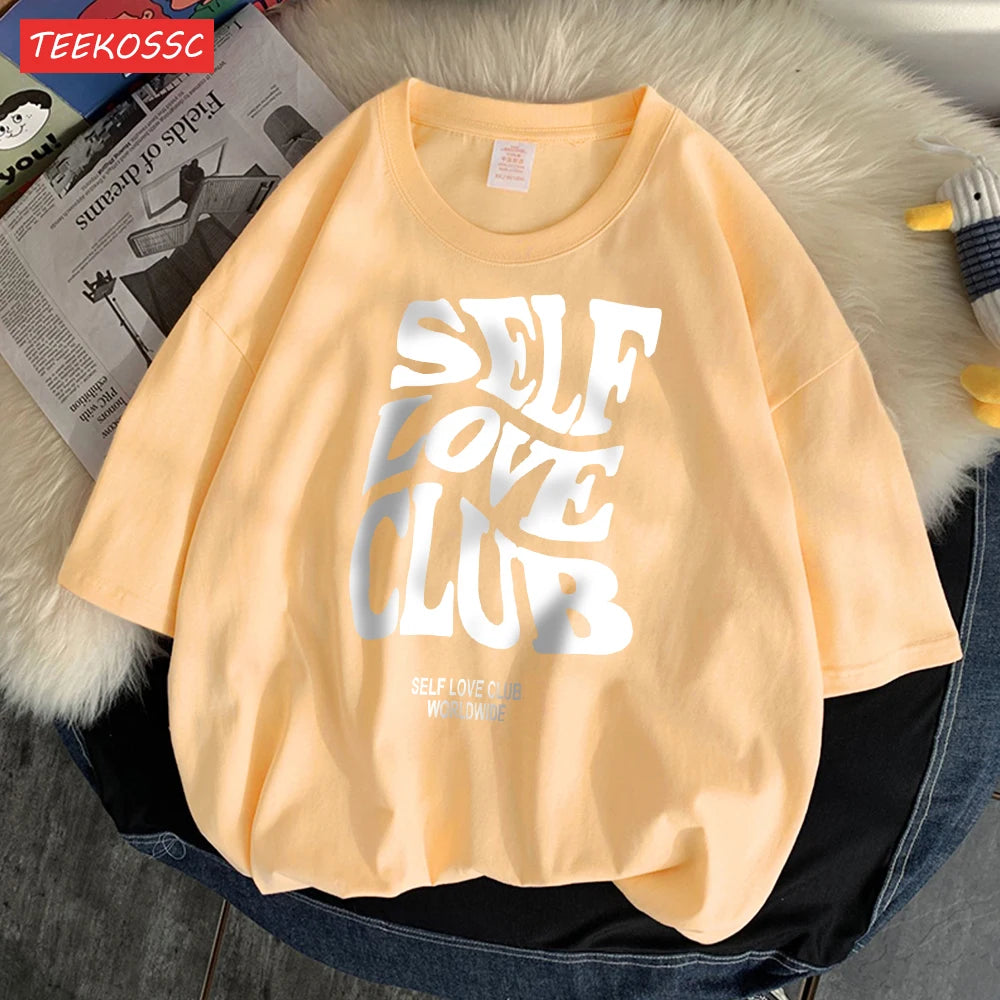 Self Love Club Worldwide Printed Tee Clothing Boy Versatile Funny Tees Aesthetic Pattern T-Shirt Oversized Design Clothing