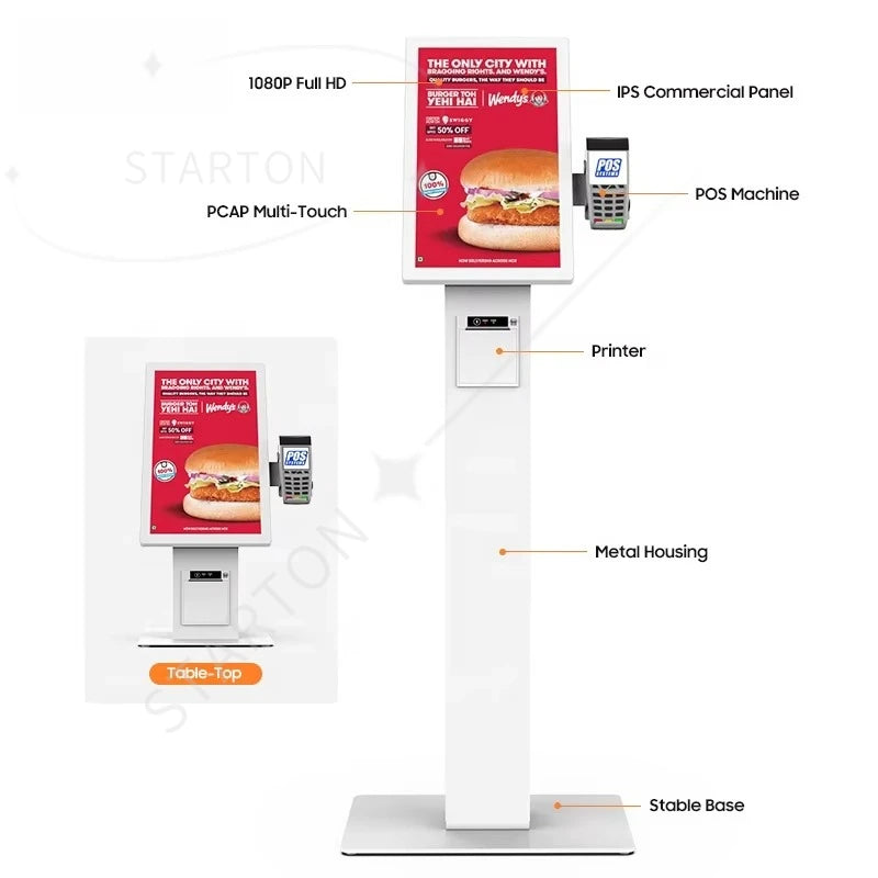 Desktop Touch Display Automatic Self Payment Machine Fast Food Ordering Machine Self Service Payment Kiosk for Restaurant