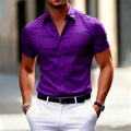 18 Colors 2026 New Men's Fashion Geometric Line Print Short-sleeved Shirt Urban Casual Style Slim Lapel Shirt Comfortable Fabric